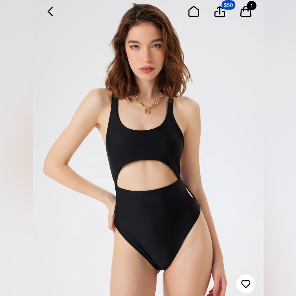 CIDER | WOMENS BLACK U-NECKLINE CUT OUT ONE PIECE SWIMSUIT NWOT SMALL